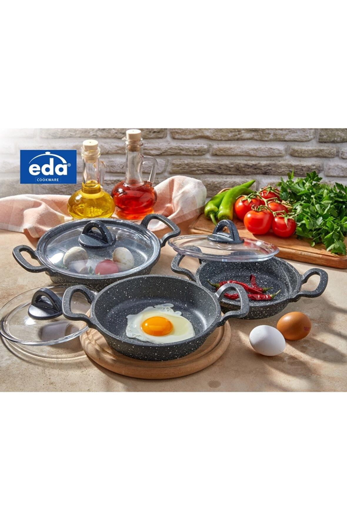 Eda 6 Parça Tencere Tava Seti Gri