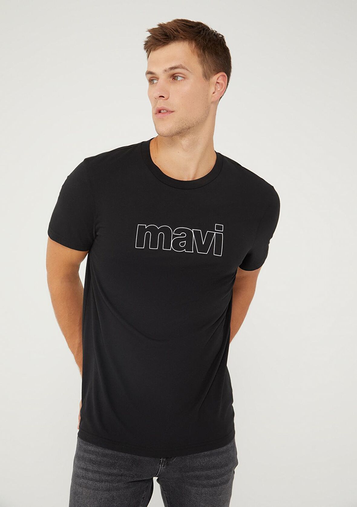 Mavi Logo Baskılı Siyah Tişört 065781-900