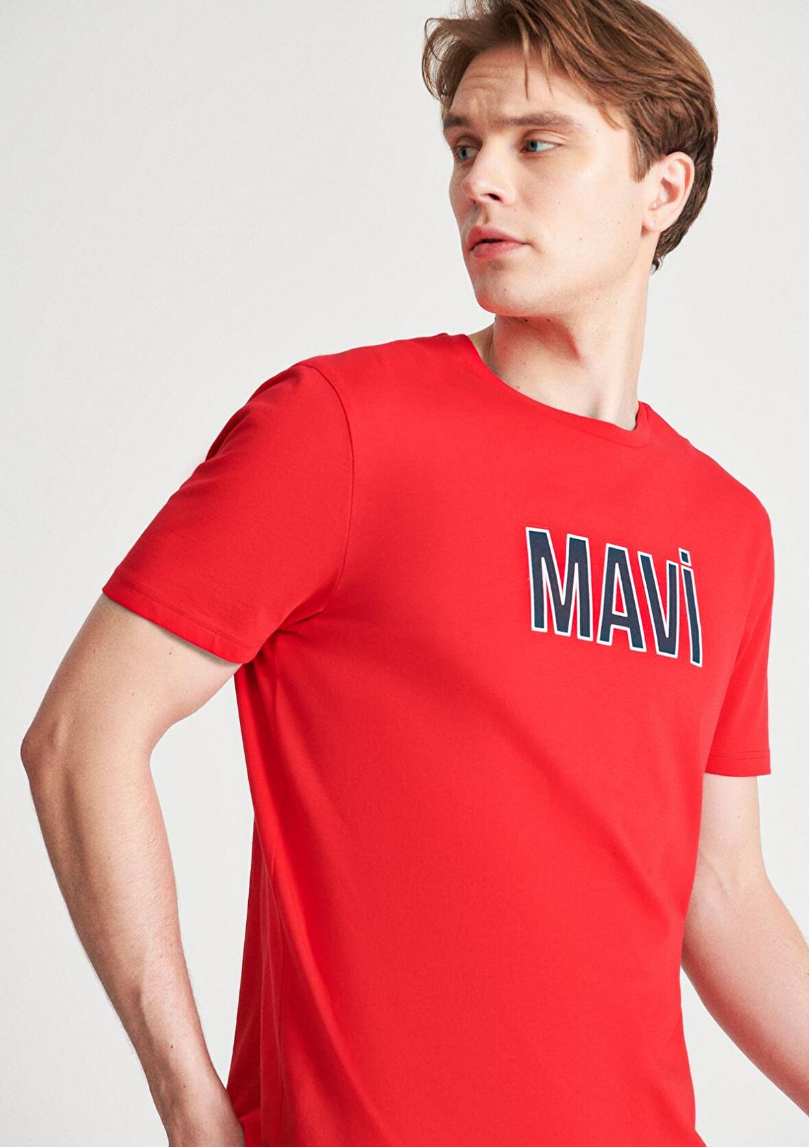 Mavi Logo Baskılı Kırmızı Tişört 066842-33099