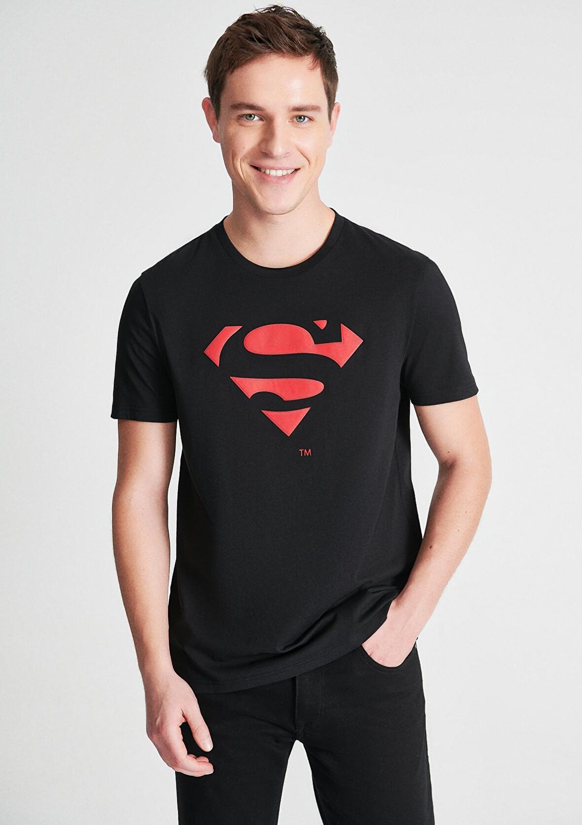 Mavi Superman Baskılı Siyah Tişört 066875-900