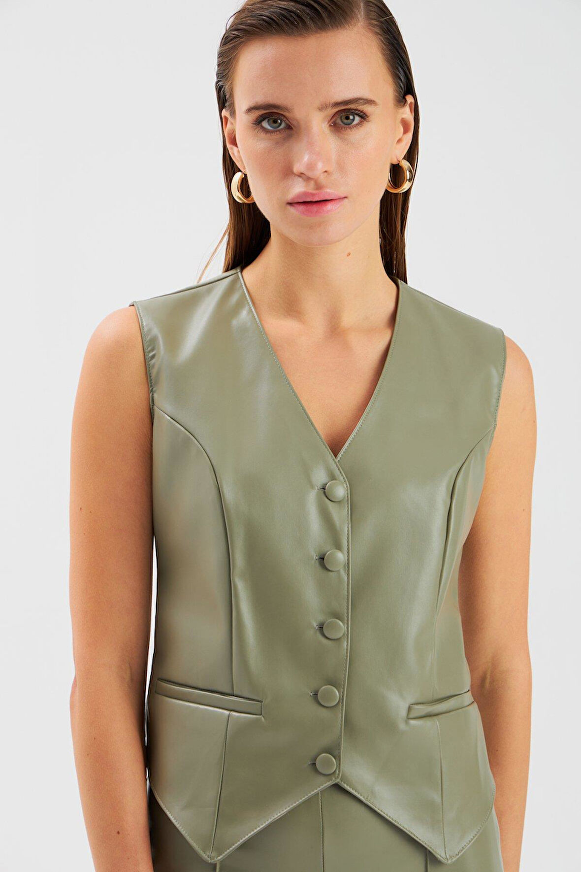 Sateen Kadın Deri Yelek 2060-6535