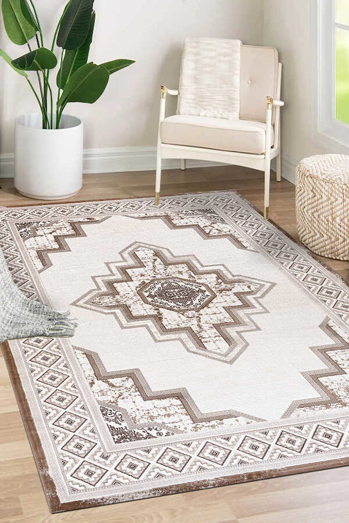 Amasra Kahverengi Bej Halı Yumuşak Oturma Odası Salon Çocuk Odası Mutfak Halısı P1144