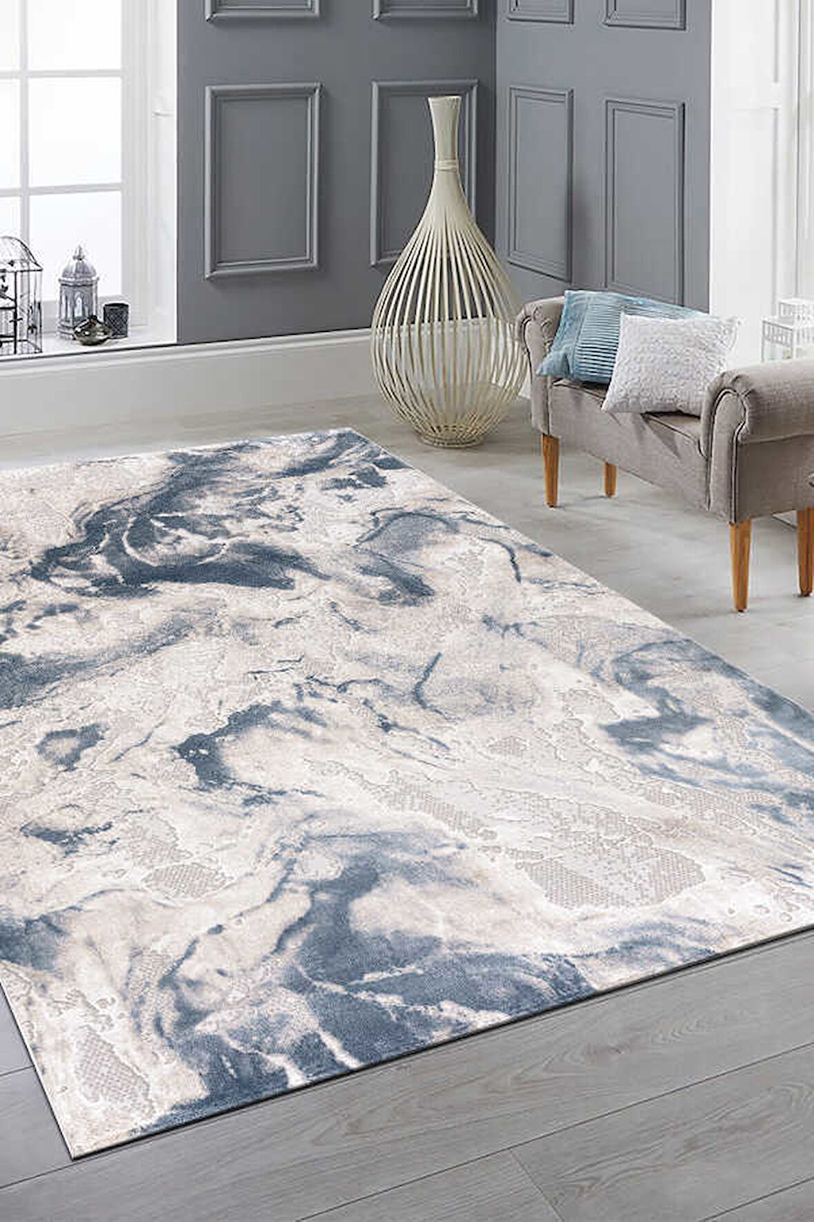 Bafra Mavi Halı Yumuşak Oturma Odası Salon Çocuk Odası Mutfak Halısı P1192