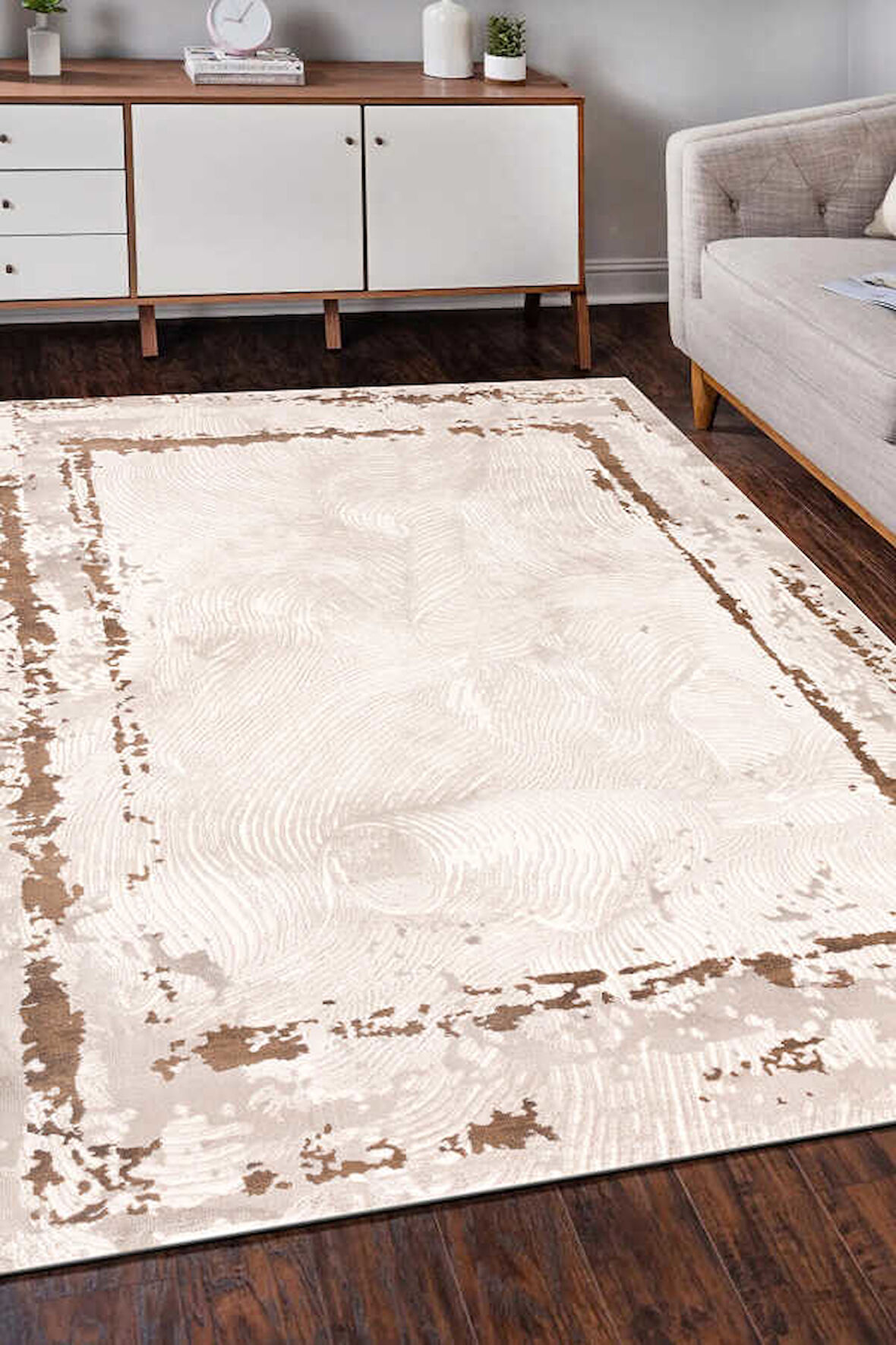 Bafra Bej Kahve Halı Yumuşak Oturma Odası Salon Çocuk Odası Mutfak Halısı P1184