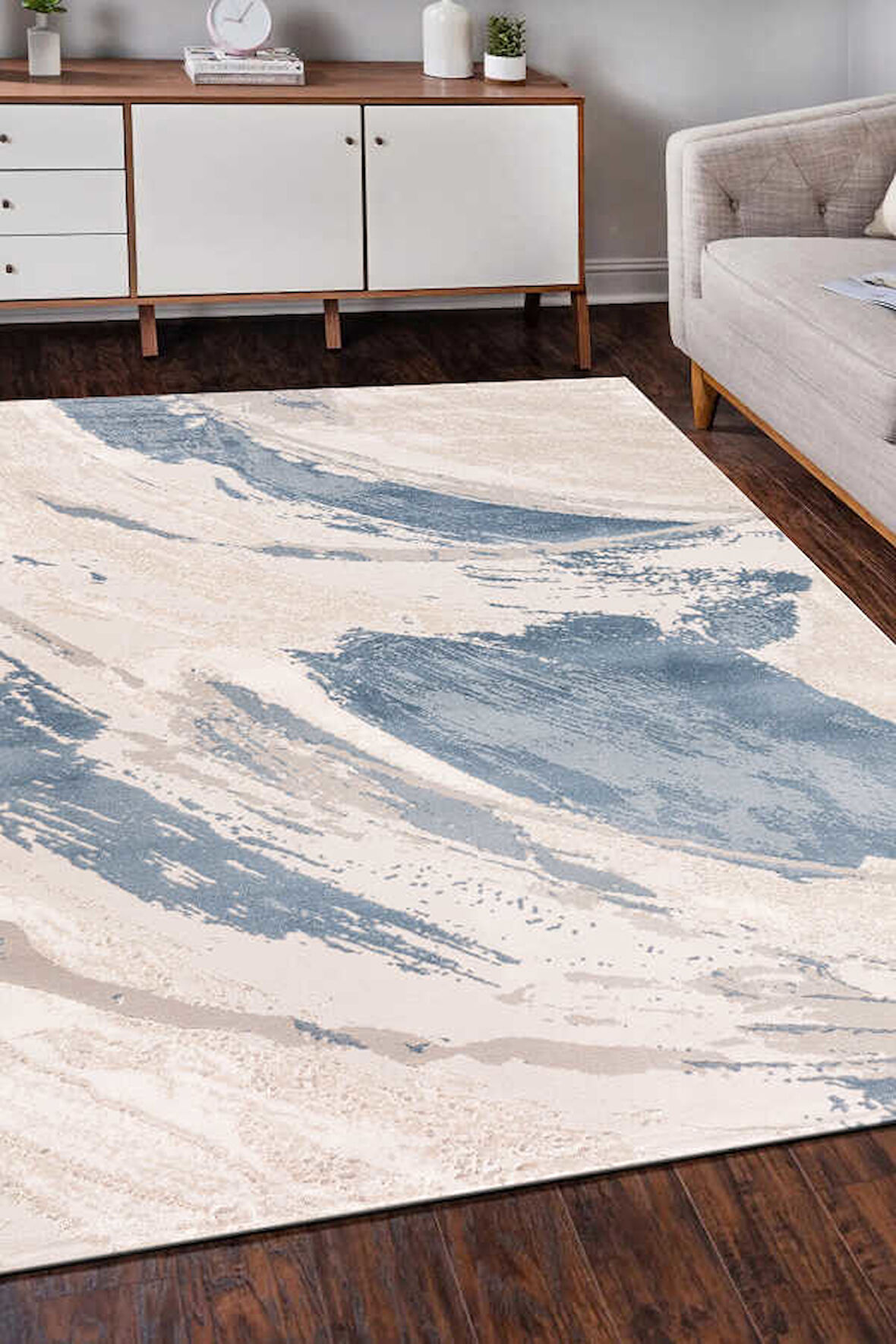 Bafra Mavi Beyaz Halı Yumuşak Oturma Odası Salon Çocuk Odası Mutfak Halısı P1197