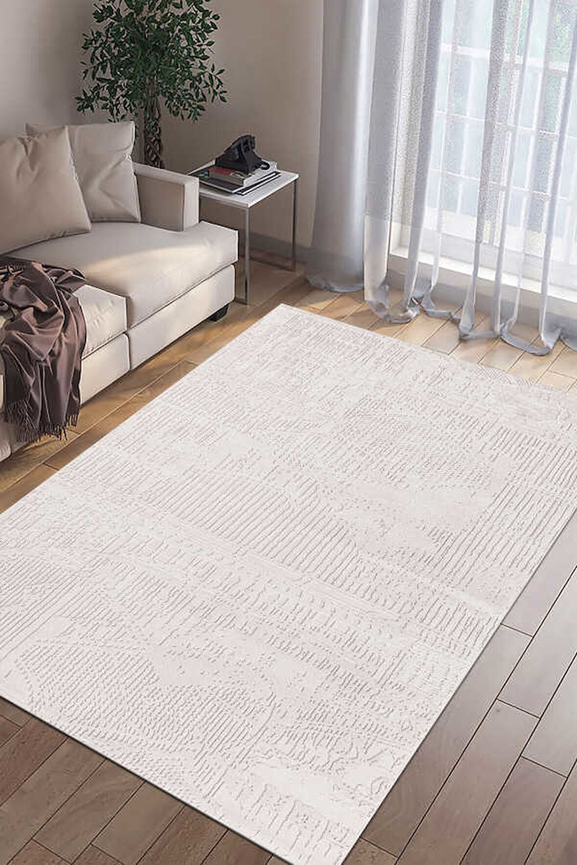 Elmina Beyaz Halı Yumuşak Oturma Odası Salon Çocuk Odası Mutfak Halısı F0331