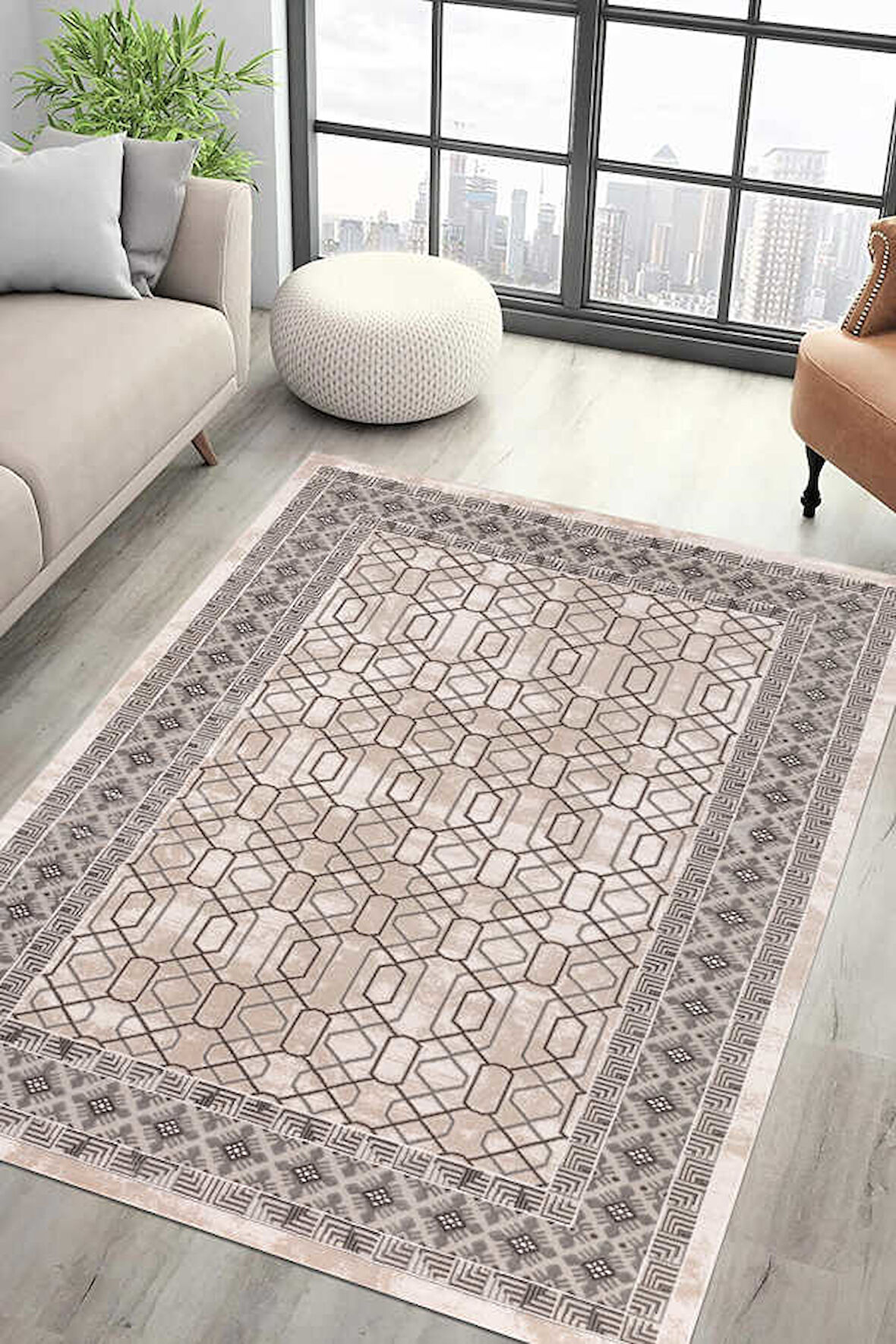 Lynosse Bej Gri Halı Yumuşak Oturma Odası Salon Çocuk Odası Mutfak Halısı P1143