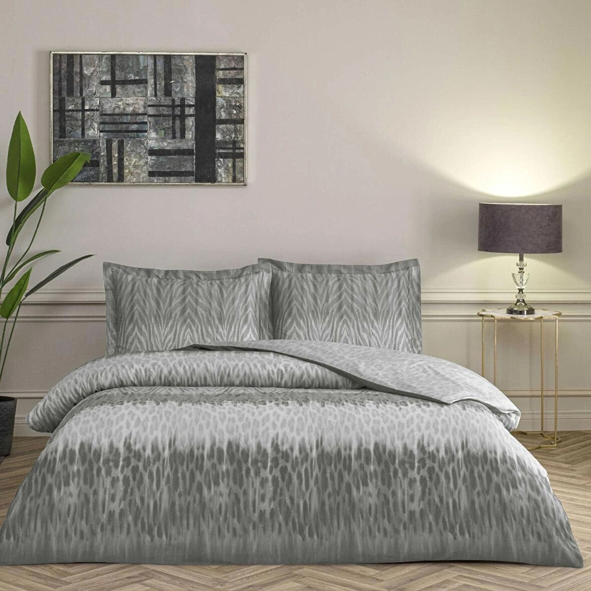 Taç Zavora Saten Çift Kişilik Nevresim Takımı Antrasit