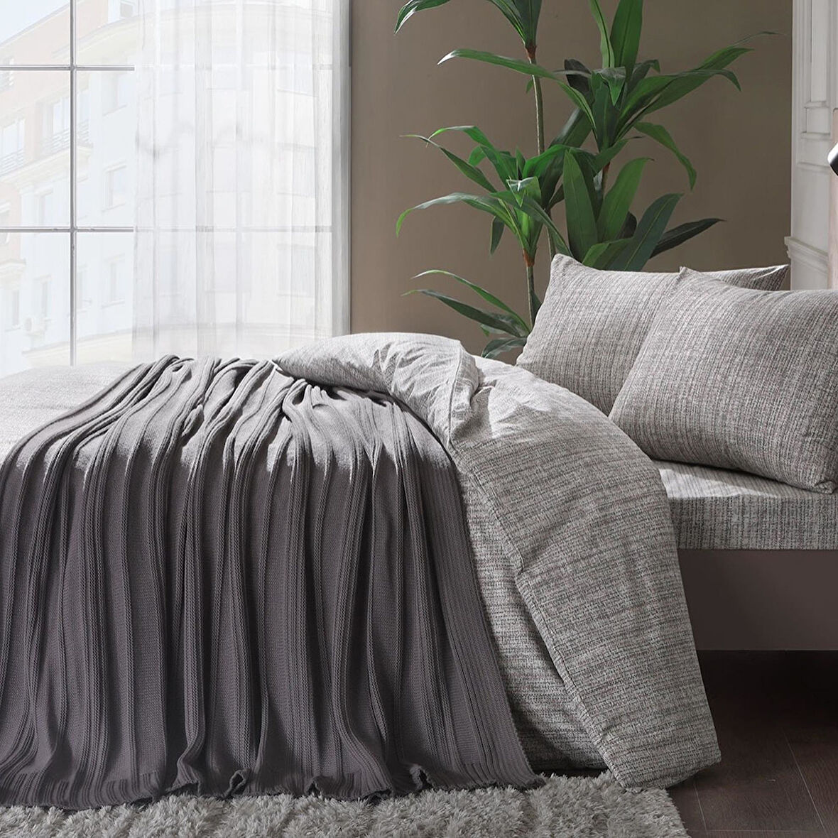 TAÇ TRİKO BATTANİYELİ NEVRESİM TAKIMI ÇİFT KİŞİLİK GRİ