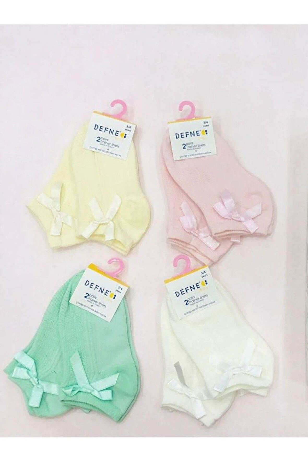 2 Çift Kız Çocuk Pembe Kurdeleli Detaylı Soket Çorap