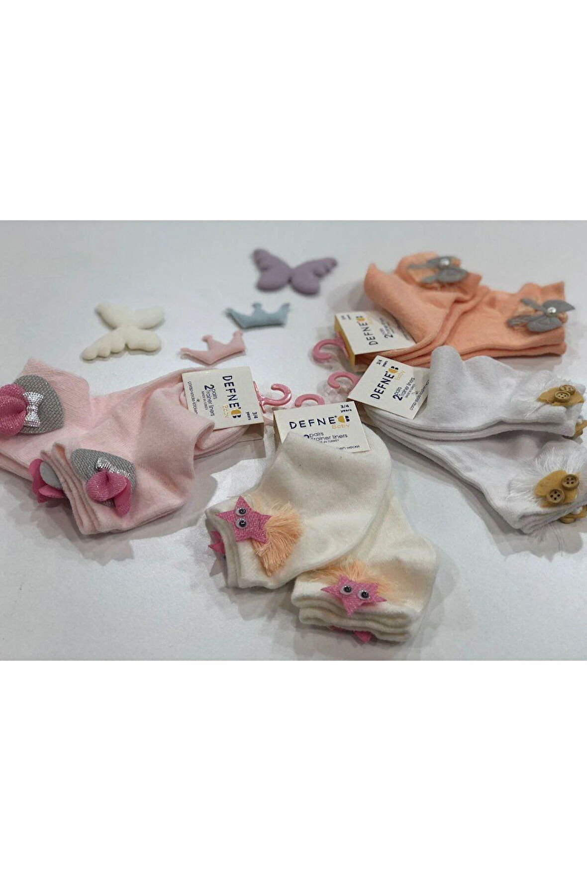 2 Çift Kız Çocuk Pembe Aksesuar Detaylı Soket Çorap