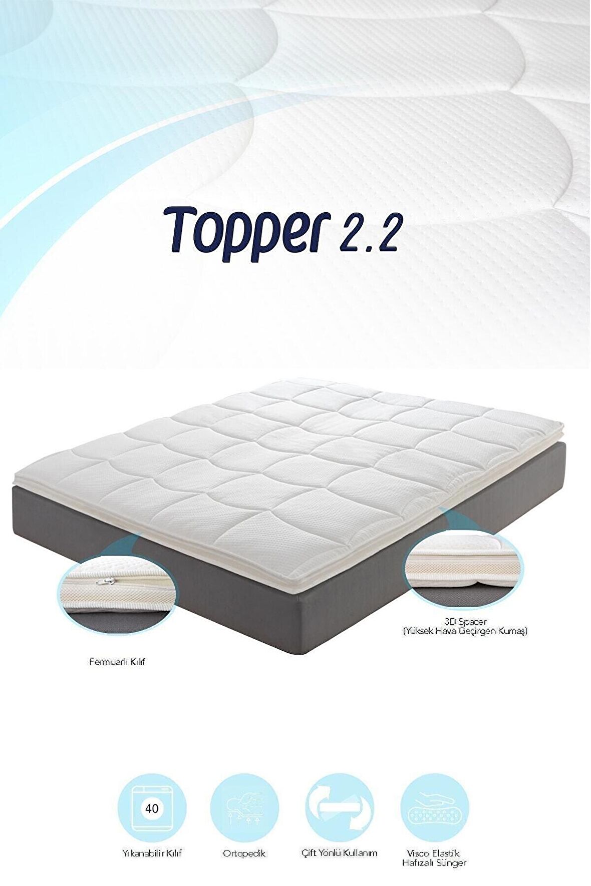 Topper 2.2 - Adaptif Visco Yatak Pedi - Memory Foam - Exclusive Extra Dolgun Kılıflı