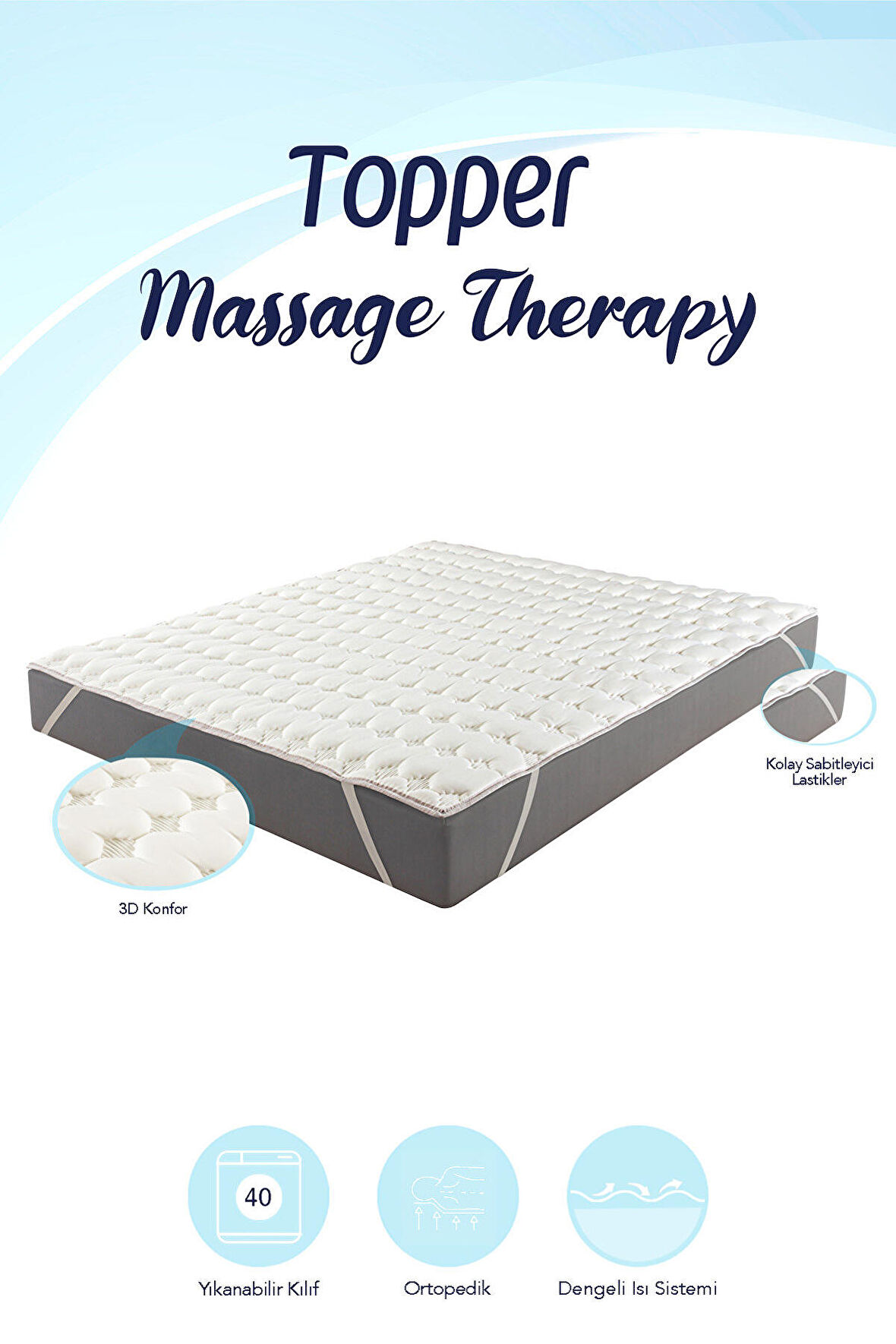 Topper 0.9 - Massage Therapy - 3D Soft Yatak Pedi - Yatak Koruyucu Uyku Pedi