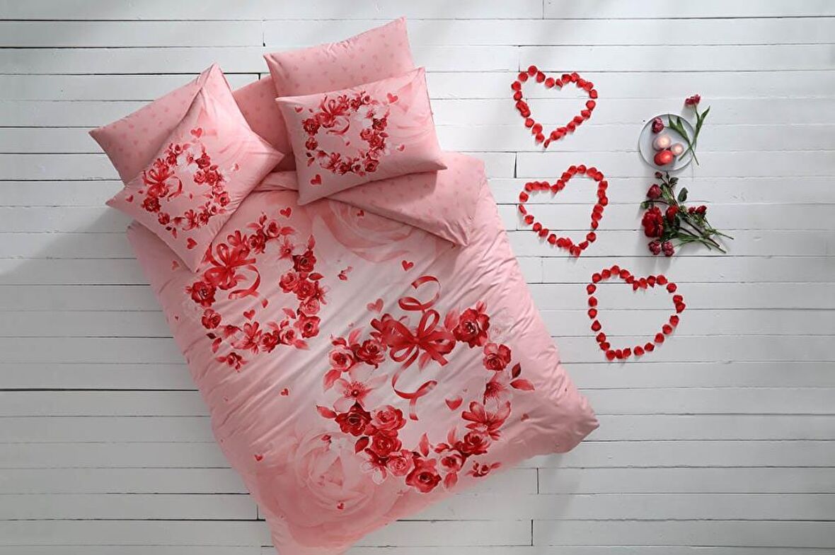 Taç Glow Roses Lastikli Çarşaflı Çiçekli Pamuk Çift Kişilik Nevresim Takımı