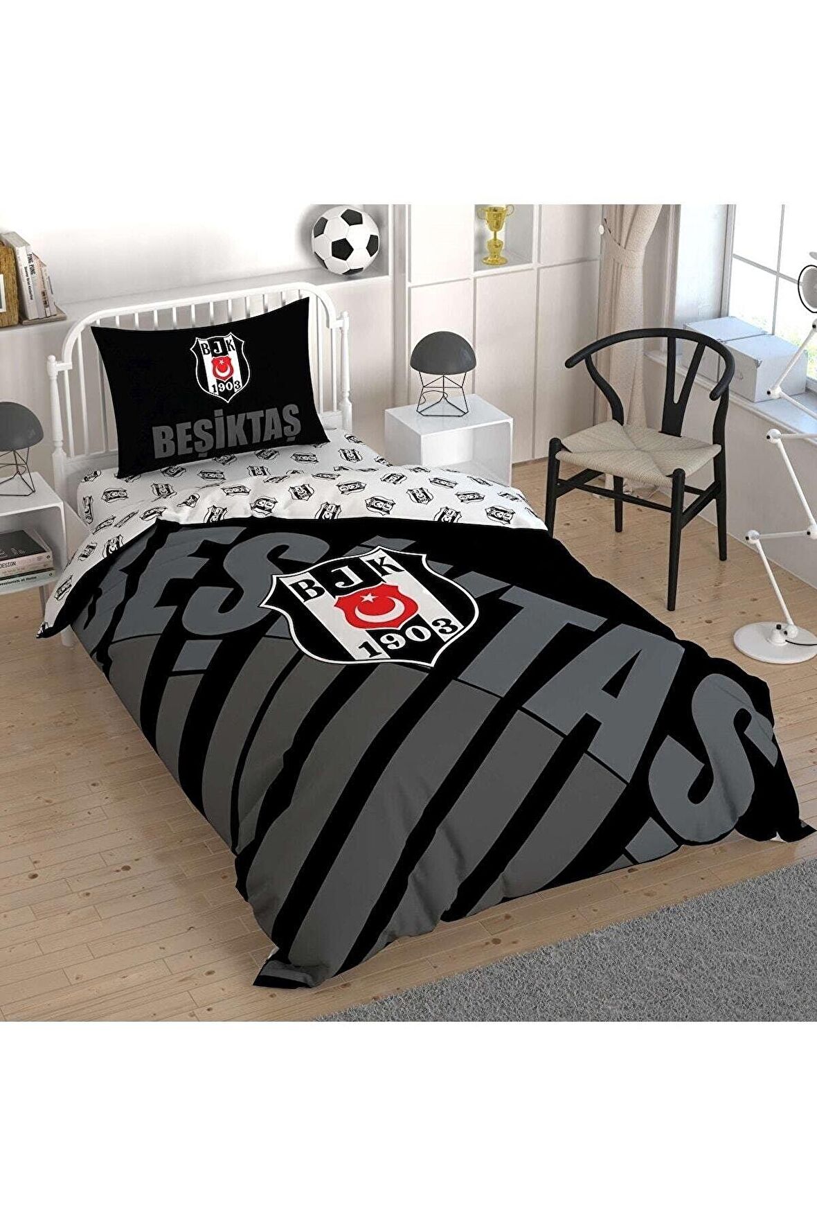 Taç Lisanslı Beşiktaş Siyah Logo Tek Kişilik Nevresim Takımı