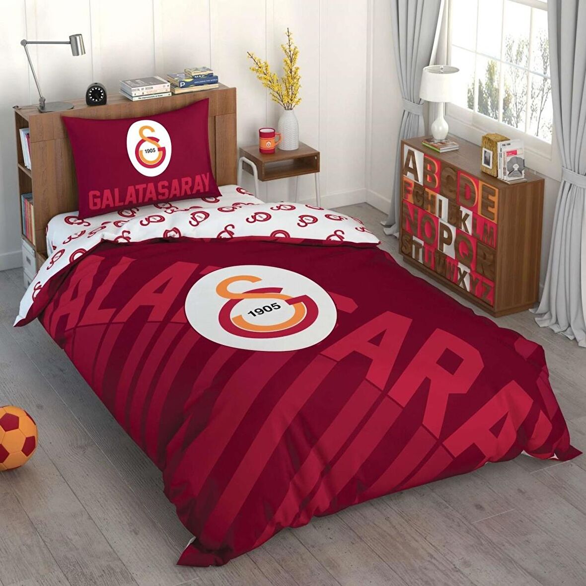 Taç Lisanslı Tek Kişilik Nevresim Takımı Galatasaray Kırmızı Logo