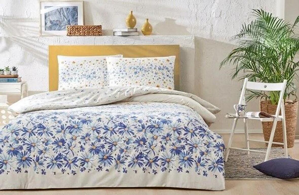 Taç Ranforce Tek Kişilik Nevresim Takımı Carolina Mavi