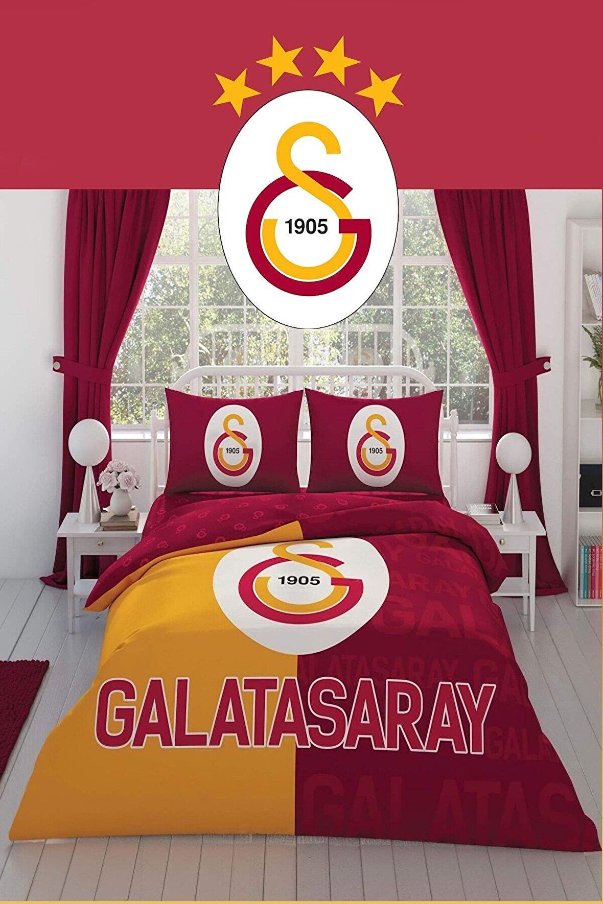 TAÇ GALATASARAY PARÇALI LOGO ÇİFT KİŞİLİK NEVRESİM TAKIMI LİSANSLI