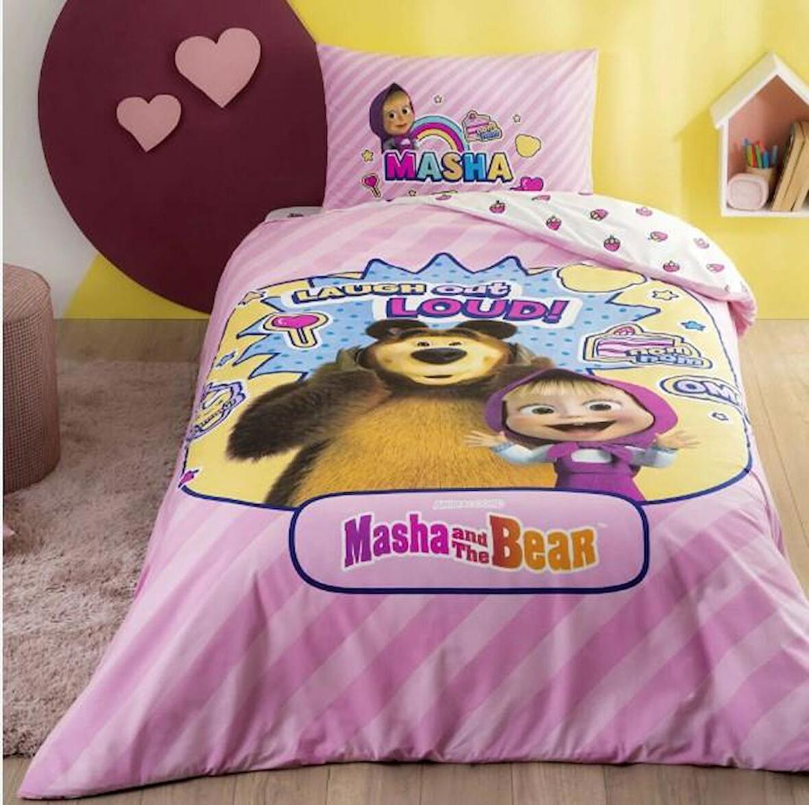 Taç Lisanslı Tek Kişilik Nevresim Takımı Masha Bear Super Cute