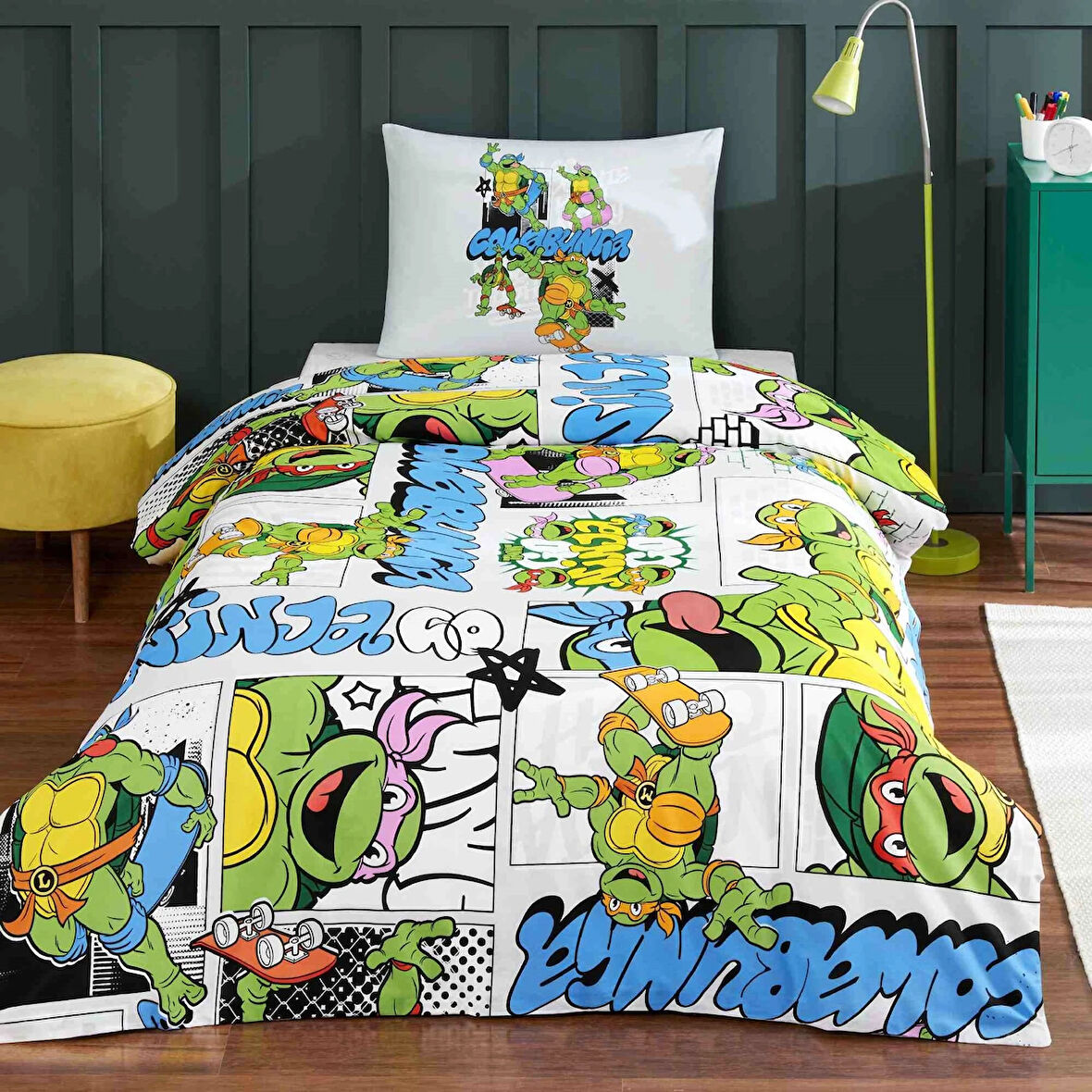 Taç Lisanslı Ninja Turtles Four Tek Kişilik Pamuk Nevresim Takımı