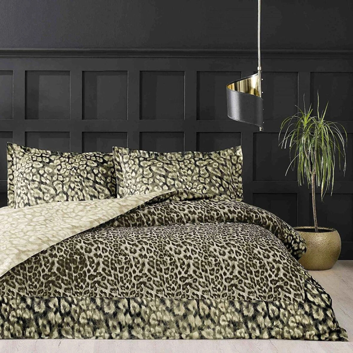 Taç Saten Çift Kişilik Leona Kahve Nevresim Takımı