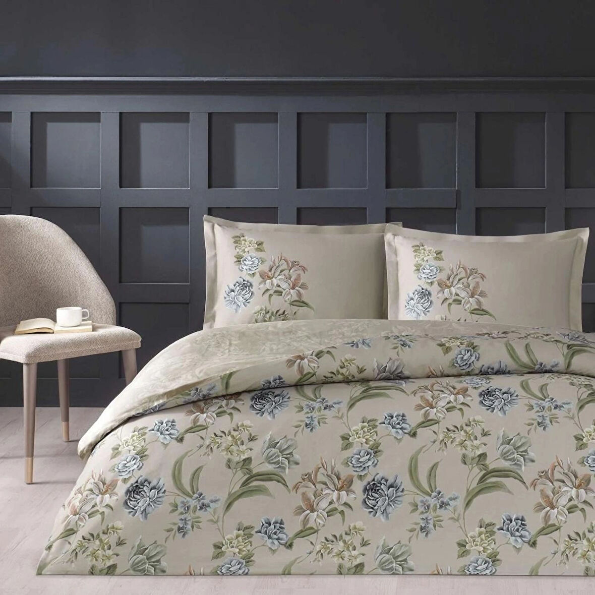 Taç Pamuk Saten Nevresim Takım Elodie Bej Çift Kişilik Bej