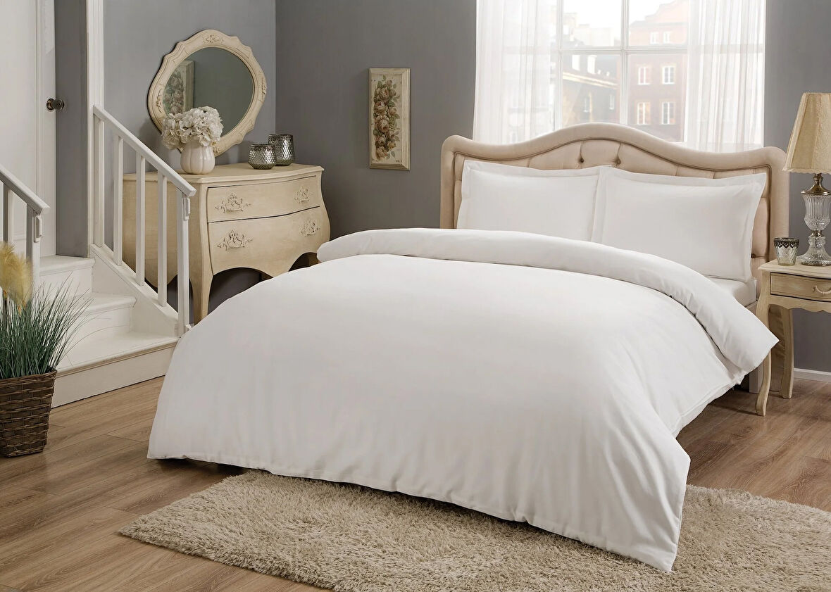 Taç Saten Basic King Size Nevresim Takımı Beyaz