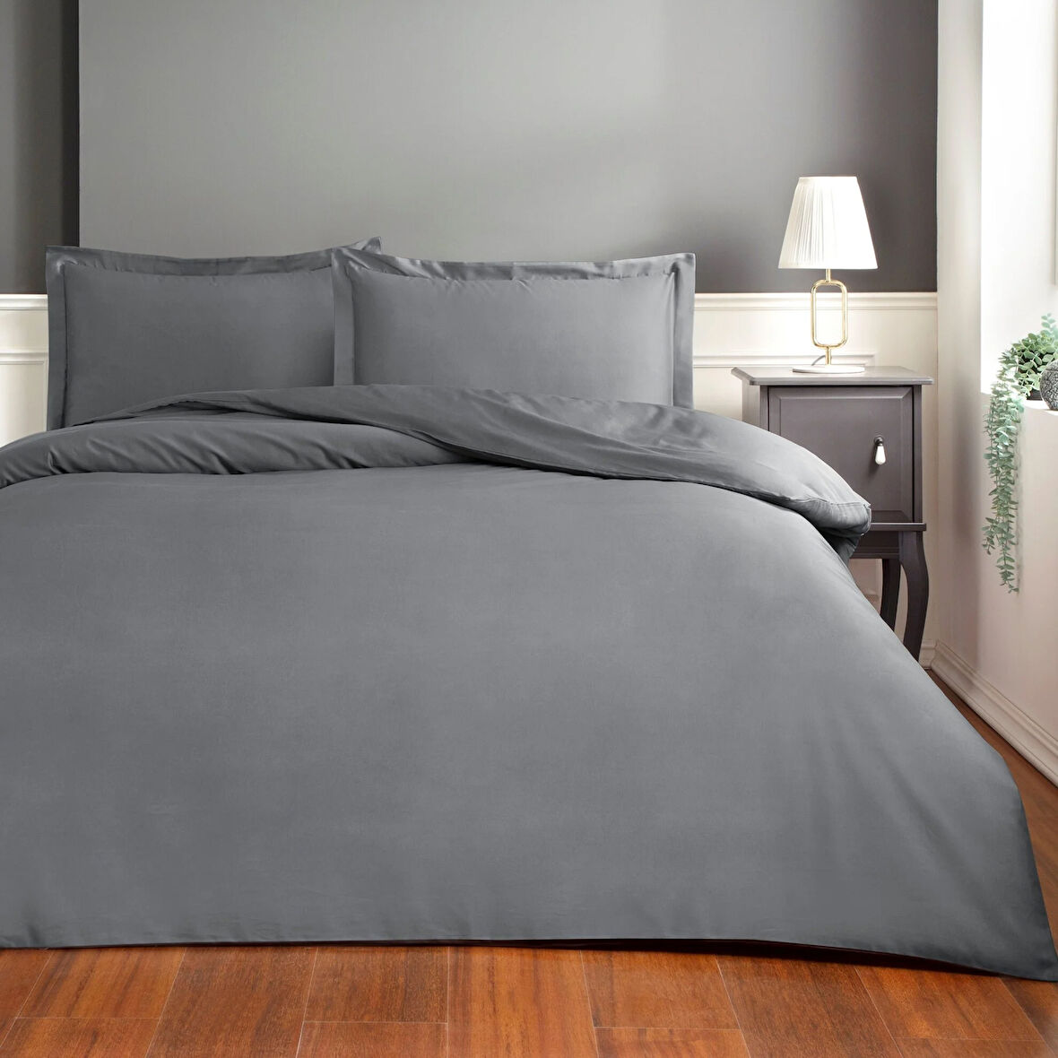 Taç Saten Basic King Size Nevresim Takımı Antrasit