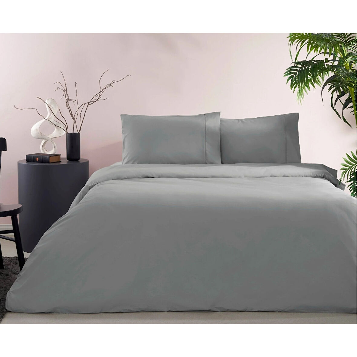 Taç Ranforce Basic Queen Size Nevresim Takımı Gri