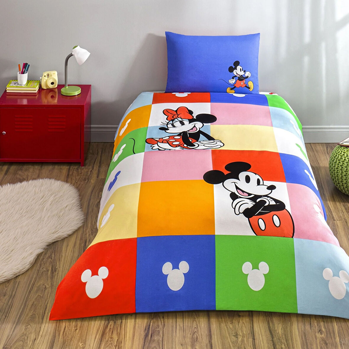 Taç Lisanslı Disney Minnie & Mickey Tek Kişilik Pamuk Nevresim Takımı