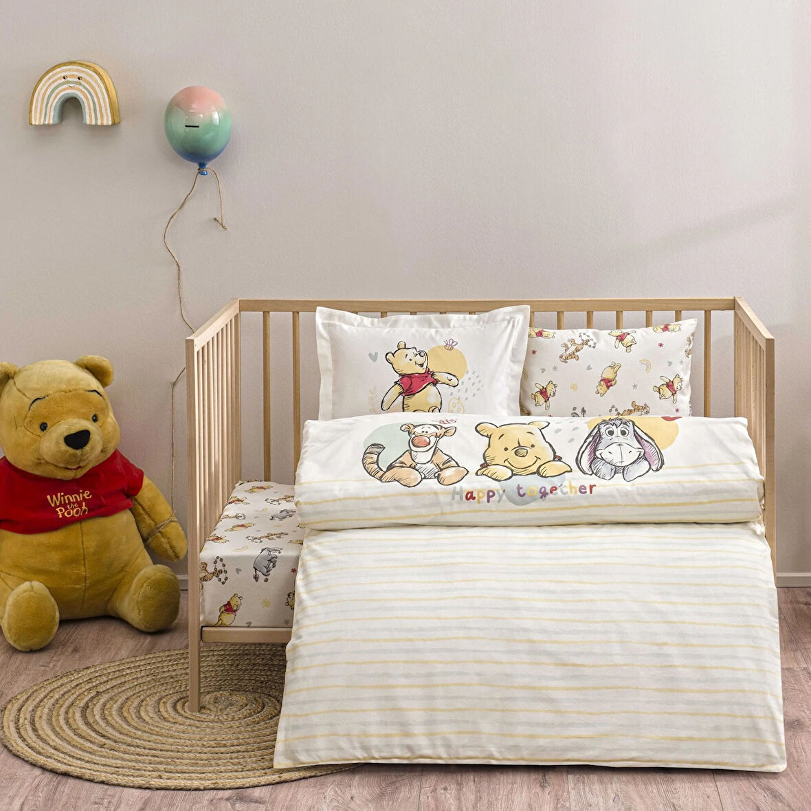Taç Lisanslı Disney Winnie The Pooh Happy Baby Pamuk Bebek Nevresim Takımı