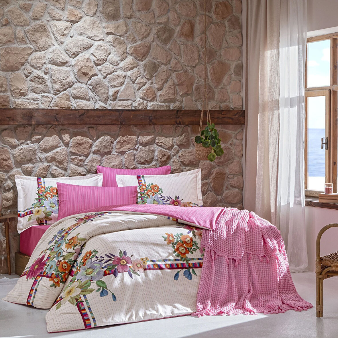 Taç Butik Vıva Pamuk Çift Kişilik Nevresim Pembe