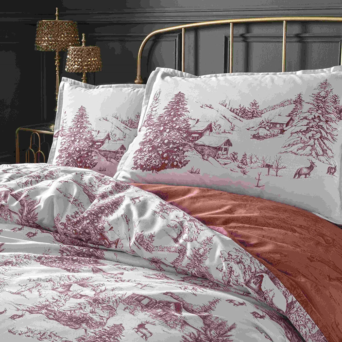 Linens Allday Chalet Pamuk Saten Tek Kişilik Nevresim Takımı Bordo