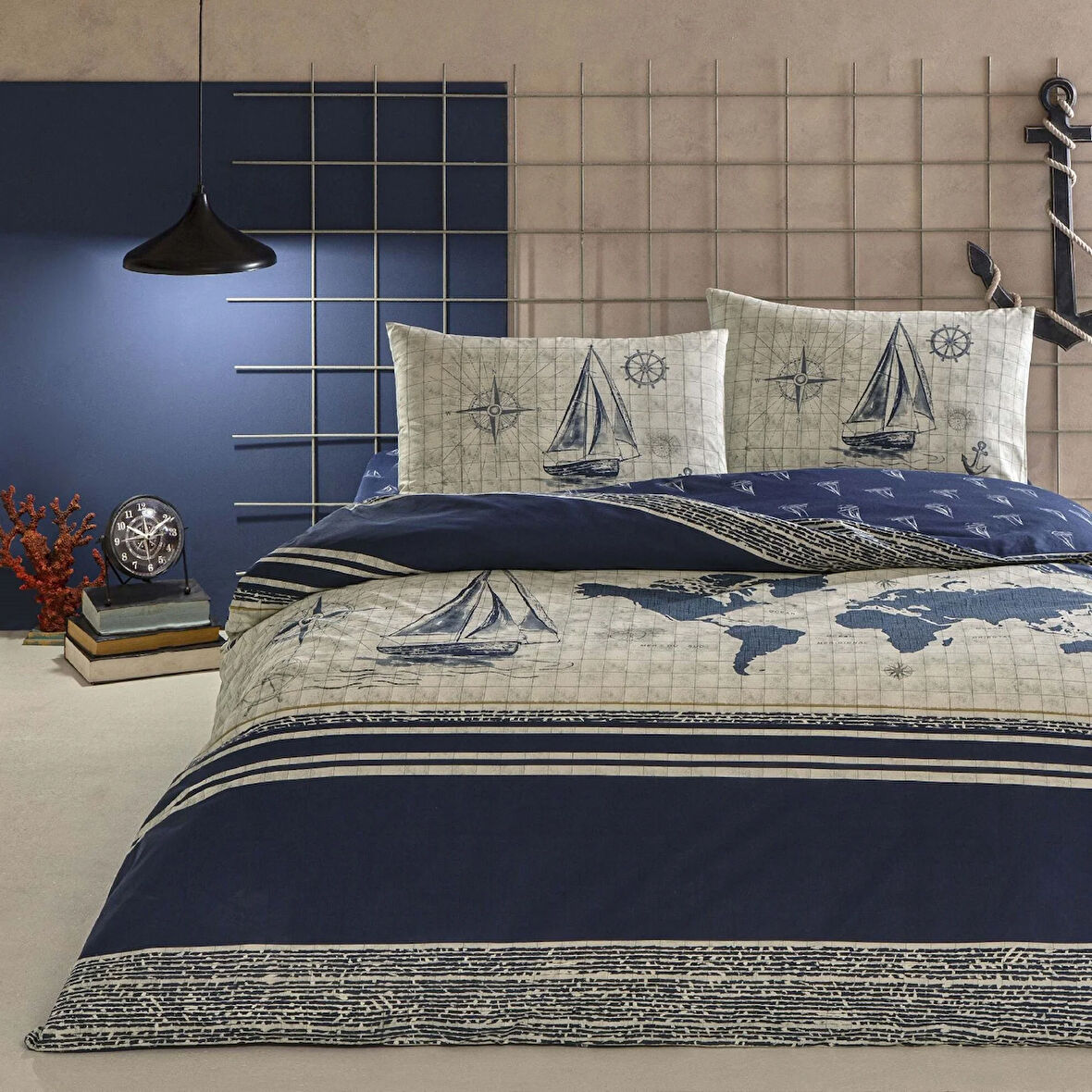 Taç Muna Ranforce Tek Kişilik Nevresim Takımı Lacivert