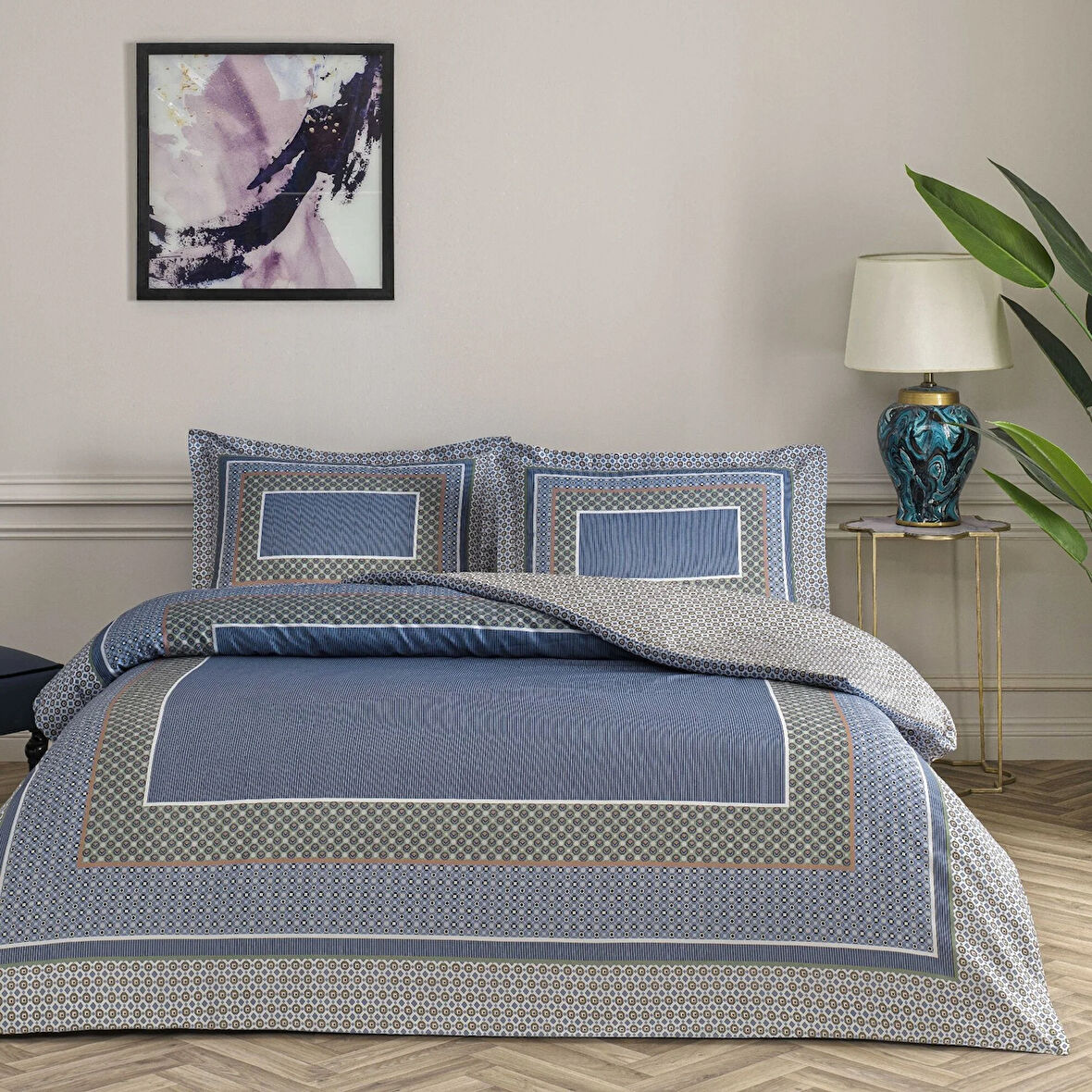 Taç Serenya Saten Çift Kişilik Nevresim Takımı Mavi