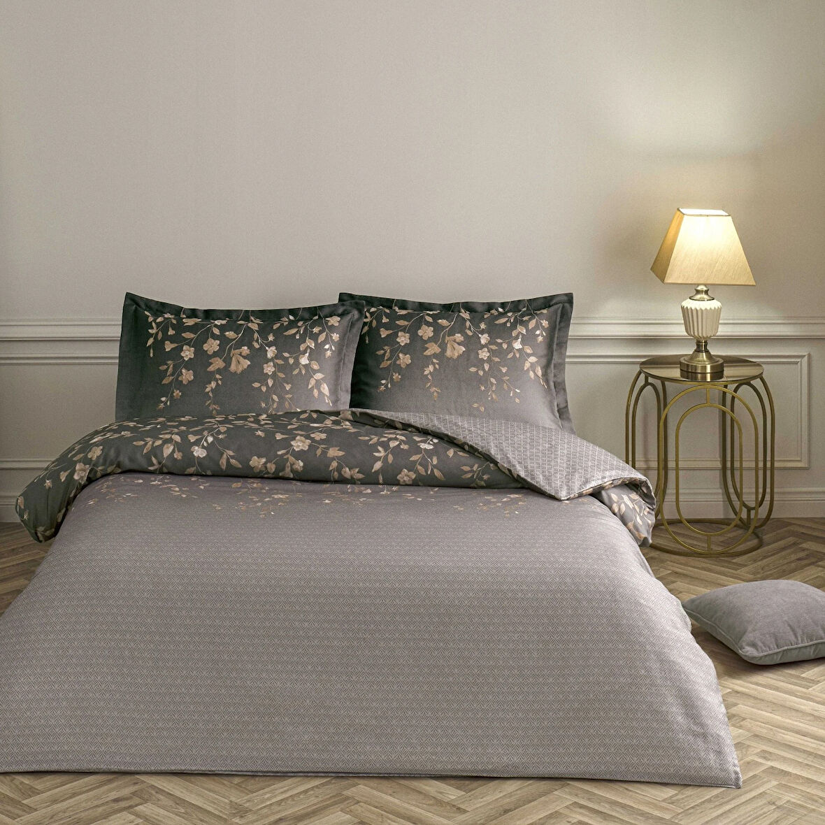 Taç Elaris Saten Çift Kişilik Nevresim Takımı Vizon