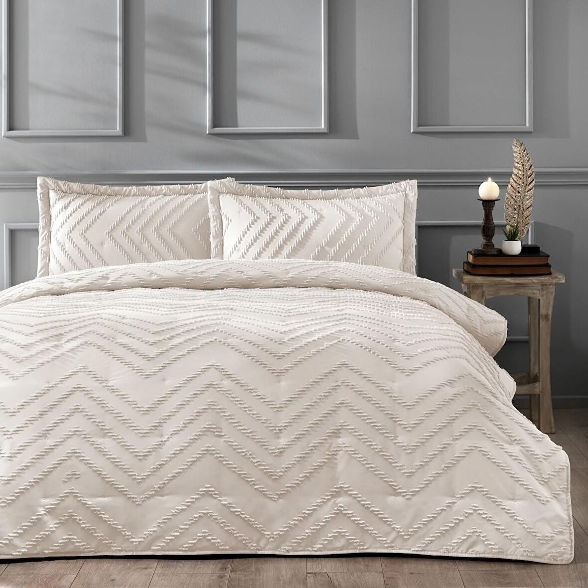 Linens Borneo Çift Kişilik Yatak Örtüsü Seti Taş