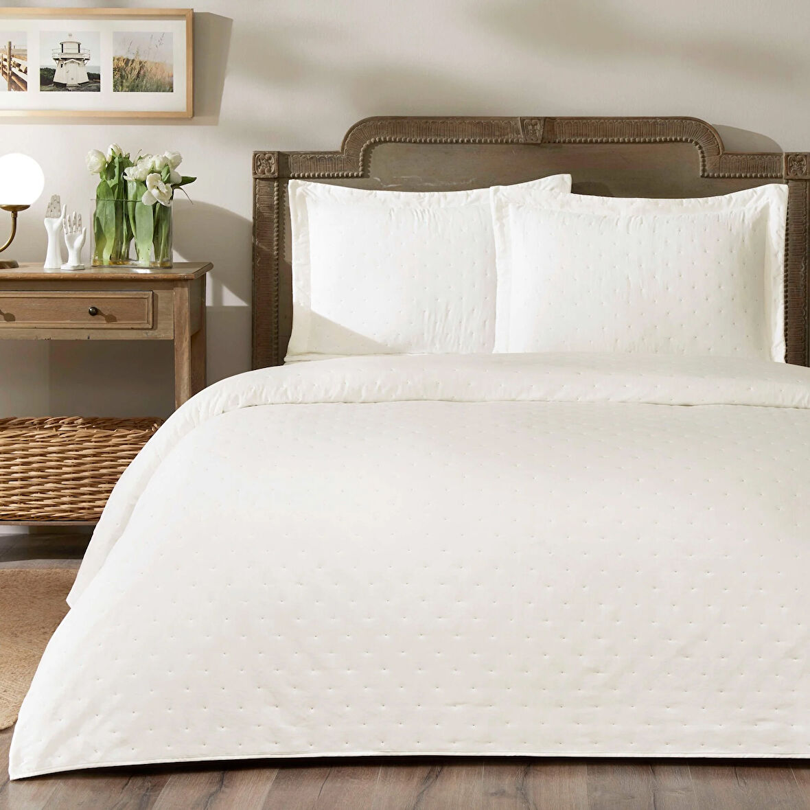 Taç Rita Tek Kişilik Yatak Örtüsü Takımı Ekru