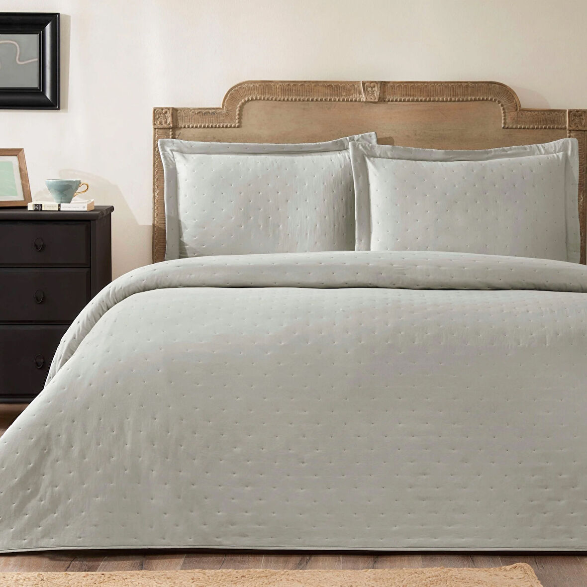 Taç Rita Çift Kişilik Yatak Örtüsü Takımı Gri