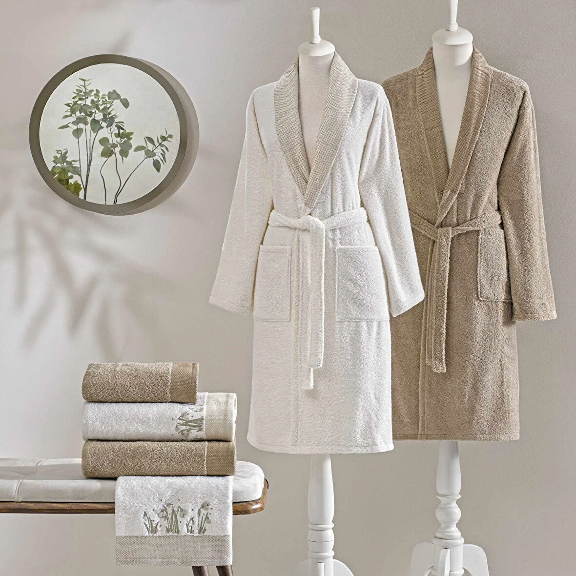 Taç Lilya Pure Cotton Pamuk Aile Seti Ekru Camel