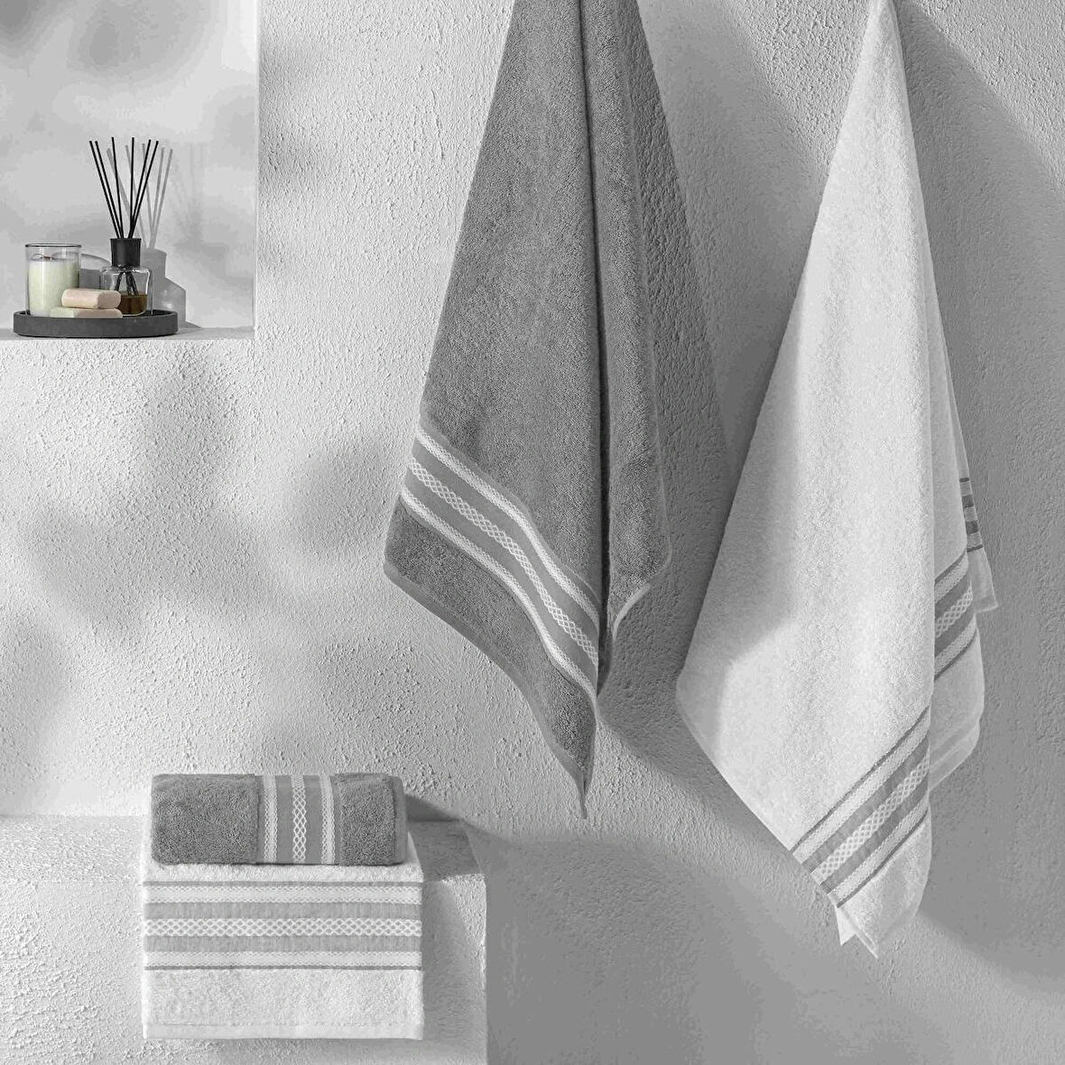 TAÇ YENİ SEZON PURE COTTON PAMUK HAMAM SETİ ROPE ( BEYAZ - ANTRASİT )