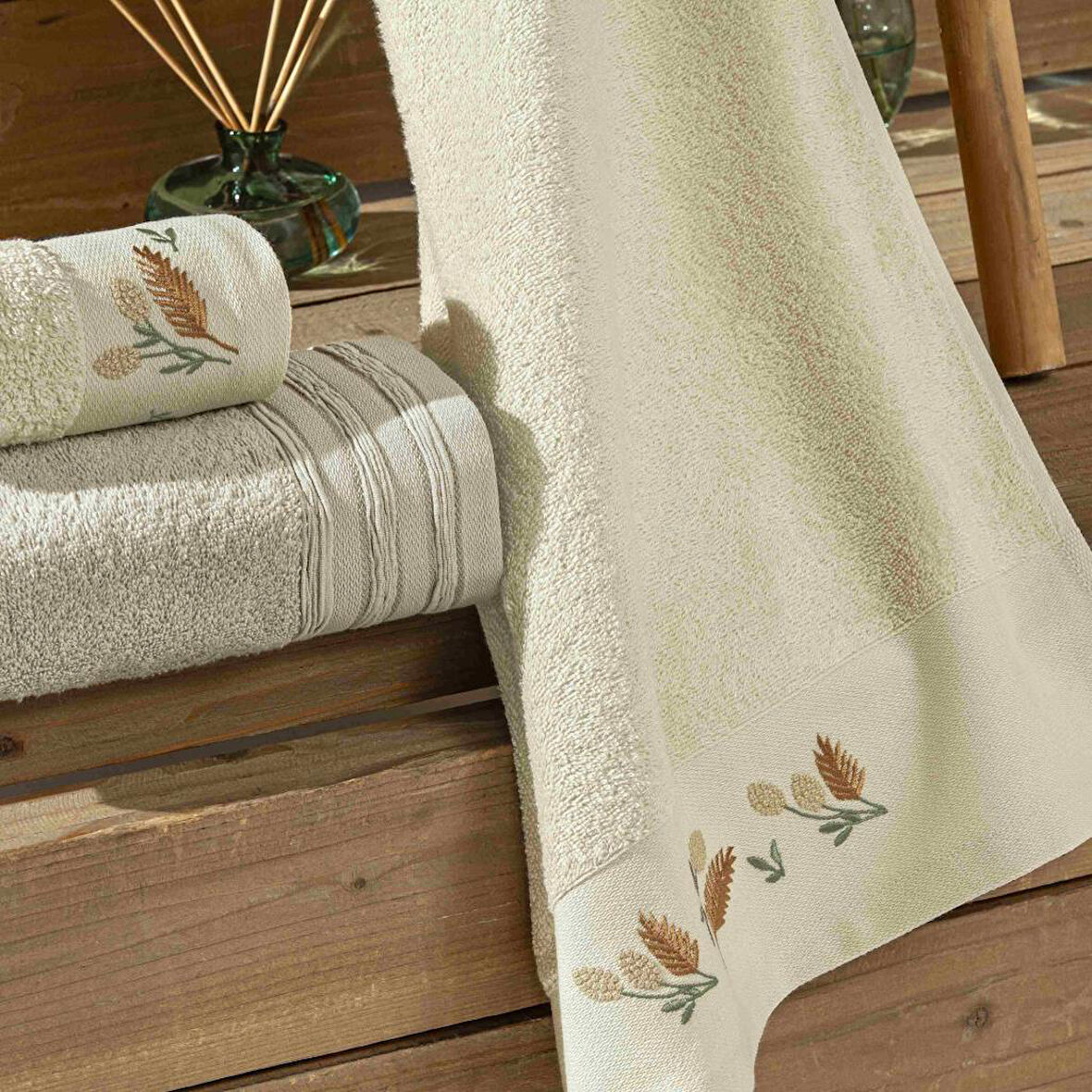 Taç Lume 6'lı Pamuk Havlu Seti Ekru Vizon