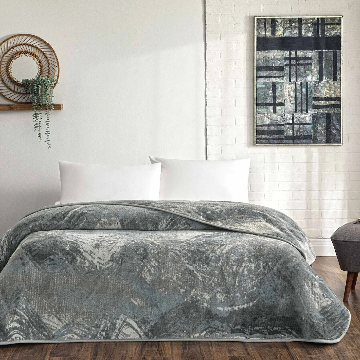 Taç Sora Çift Kişilik Battaniye Antrasit