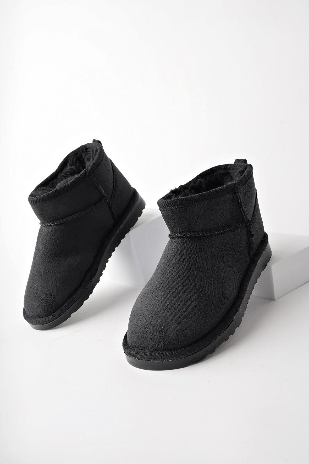 Muggo SNOW Garantili Unisex Çocuk Kalın Taban İçi Tüylü Günlük Mini Yarım Bot