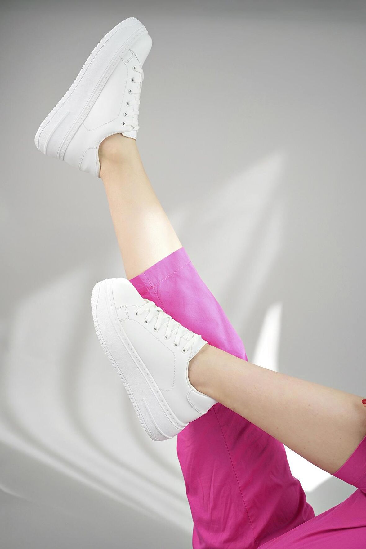 Muggo SAMBA Garantili Kadın Günlük Yüksek Taban Bağcıklı Sneaker Spor Ayakkabı