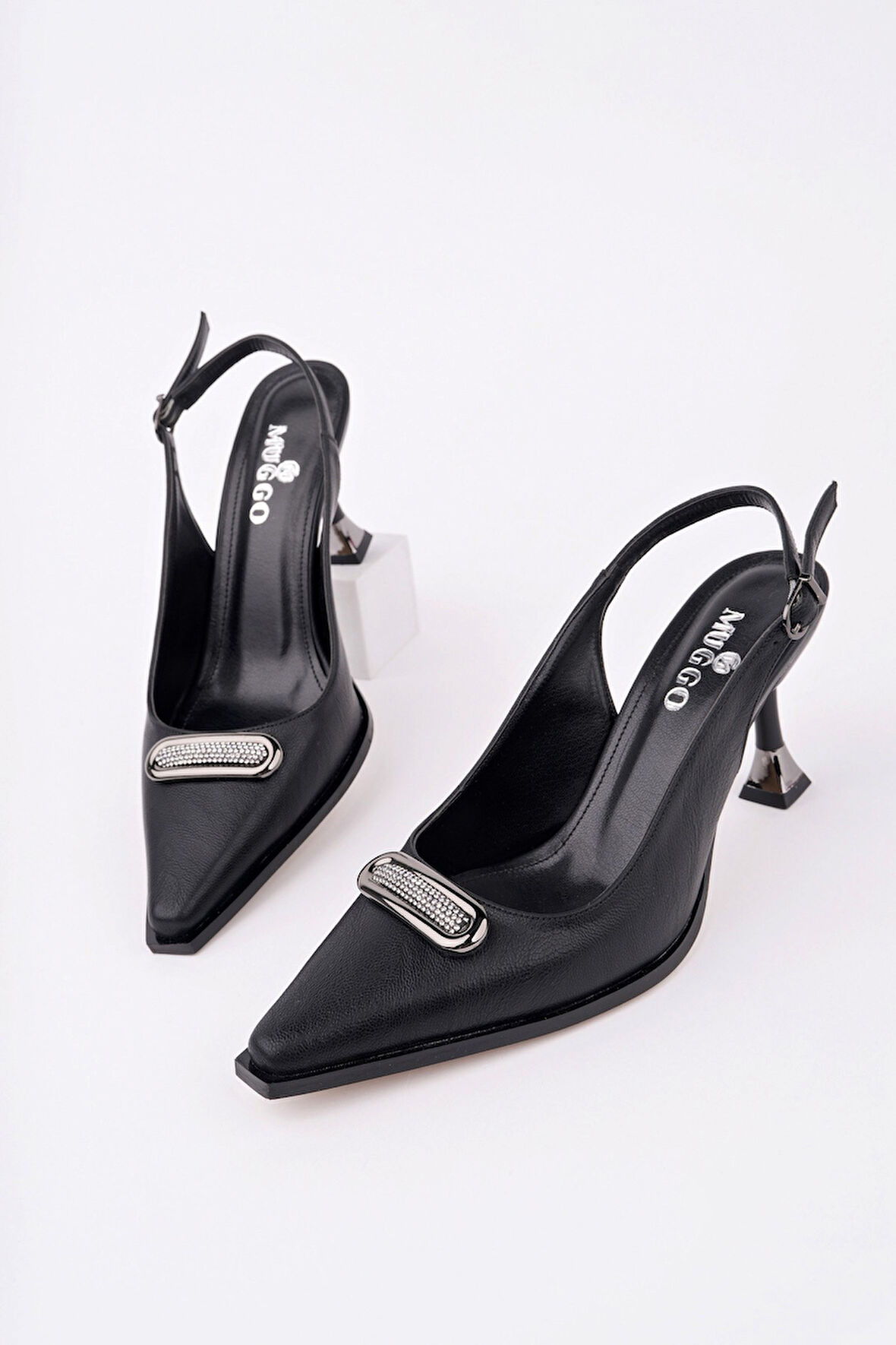 Muggo HEELS Arkası Açık Toka Detaylı Günlük Klasik Topuklu Kadın Stiletto Ayakkabı