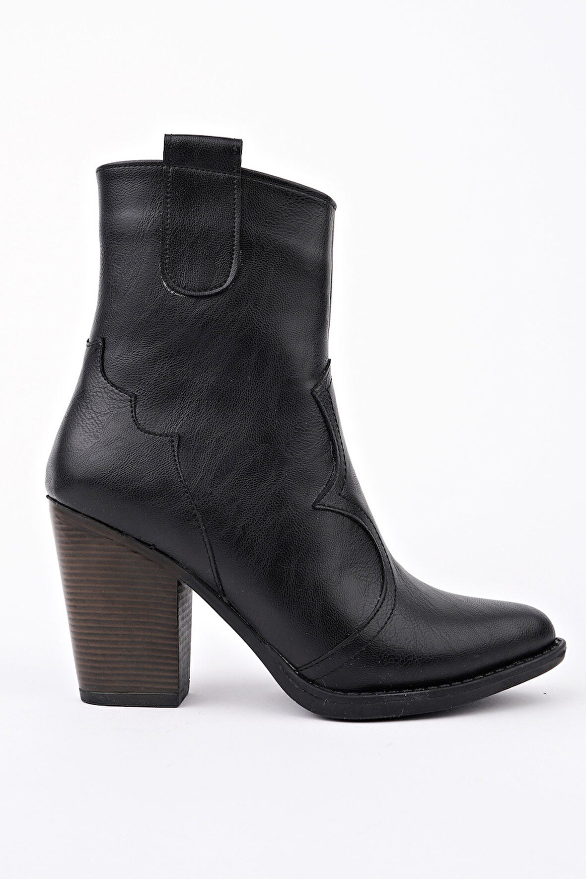 Muggo WESTON Sivri Burun Dikiş Detaylı Fermuarlı Kalın Topuklu Kovboy Kadın Bot 