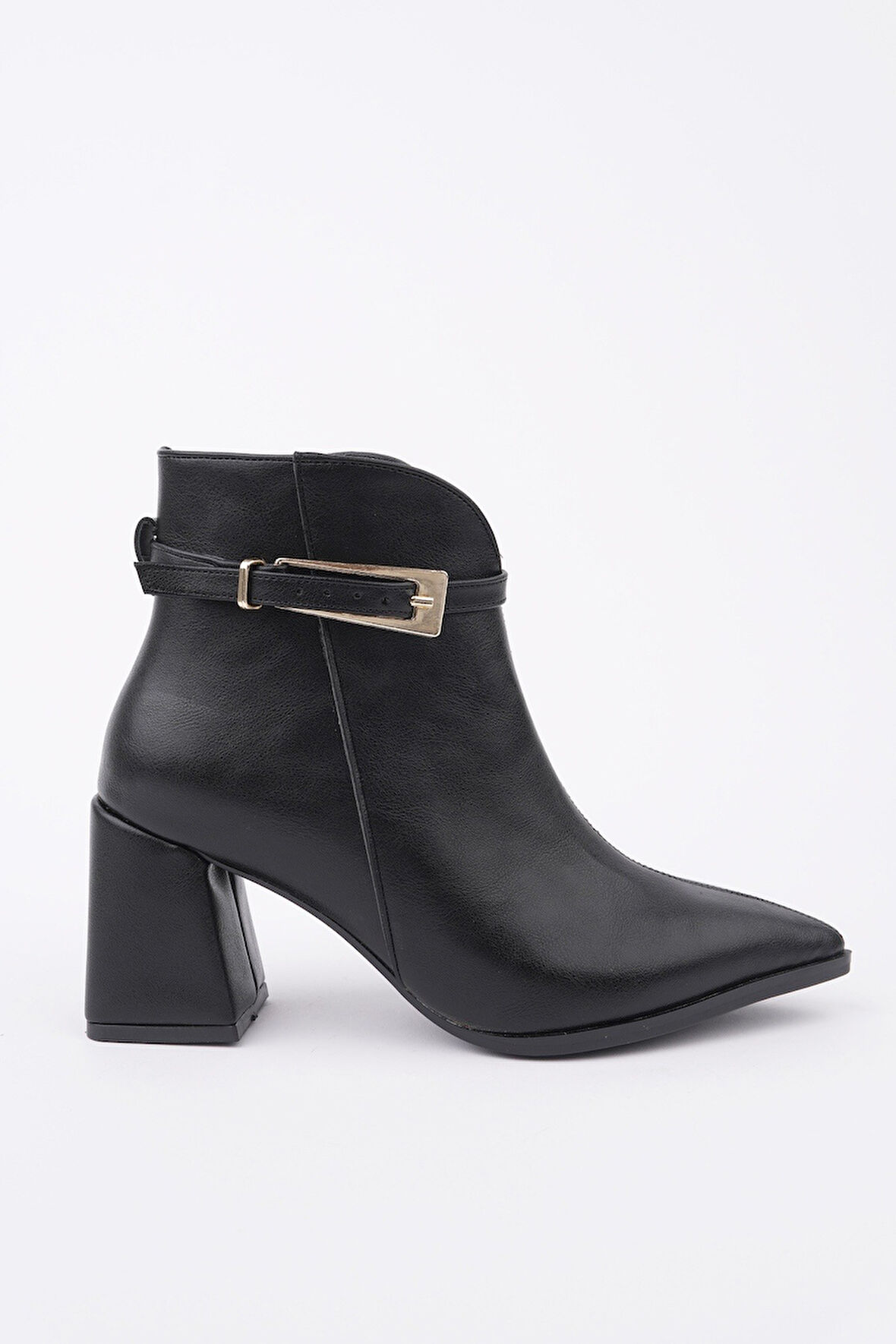 Muggo GLORİA Sivri Burun Kemer Detaylı Kalın Topuklu Fermuarlı Kadın Bot