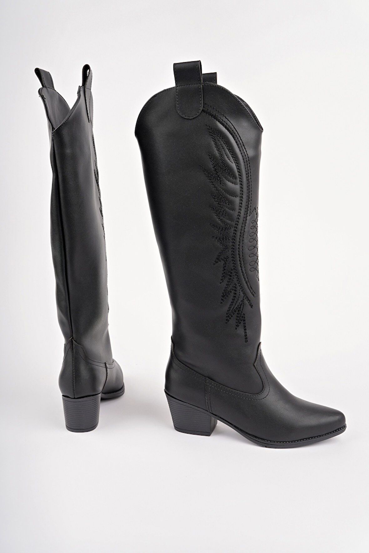 Muggo RODEO Dikiş Detaylı Kalın Topuklu Kovboy Kadın Çizme 