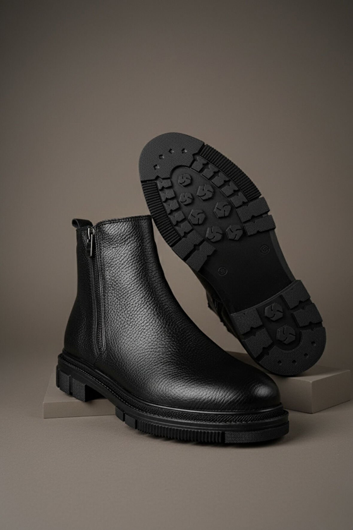 Muggo CHELSEY Hakiki Deri Çift Fermuarlı Erkek Kışlık Bot